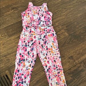 Tek Gear Pink Multi Print Active Leggings and Crop Top Set